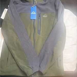 OUTDOORSPORTS Men's Full Zip Fleece Jacket Olive Gray Size M casual ‎ warm